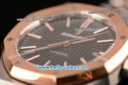 Audemars Piguet Royal Oak Swiss ETA 2824 Automatic Two Tone Case with Stick Markers and Black Grid Dial - 1:1 Original