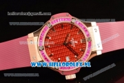 Hublot Big Bang Tutti Japanese Miyota Quartz Rose Gold Case with Red Dial Stick Markers and Pink Rubber Strap