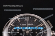 Cartier Rotonde De Chrono Miyota Quartz Steel Case with Black Starry Dial and Brown Leather Strap - Stick Markers