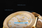 Rolex Day-Date II Automatic Movement Full Gold with Double Row Diamond Bezel-Silver Dial and Diamond Markers