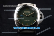 Panerai Luminor Marina 1950 3 Days PAM 033 Asia ST25 Automatic Steel Case with Green Dial and Grey Leather Strap Stick/Arabic Numeral Markers
