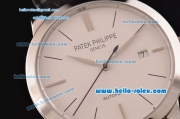 Patek Philippe Calatrava Swiss ETA 2824 Automatic Stainless Steel Case with Black Leather Strap and White Dial Stick Markers