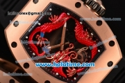 Richard Mille Tourbillon RM 057 Dragon Swiss ETA 2824 Automatic Rose Gold Case with Black Rubber Strap and Red Dragon Dial
