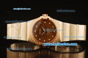 Omega Constellation Swiss ETA 2824 Automatic Steel Case with Rose Gold Bezel and Diamond Markers/Bezel-Brown Stripe Dial