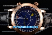 Patek Philippe Grand Complication Sky Moon Celestial Compass Miyota 9015 Automatic Rose Gold Case with Blue Dial and Blue Genuine Leather Strap (GF)