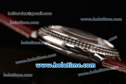 Cartier Ballon Bleu de Cartier 42MM Swiss ETA 2892 Automatic Steel Case with Brown Leather Strap Diamond Bezel and Leopard/White MOP Dial