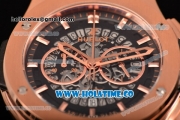 Hublot Classic Fusion Skeleton Chrono Miyota Quartz Rose Gold Case with Skeleton Dial and Stick Markers