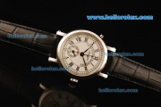 Patek Philippe Automatic Movement Steel Case with White Dial Black Roman Numerals-Black Leather Strap