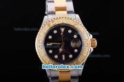 Rolex Yachtmaster Automatic Movement with Black Dial and Round Hour Marker-Two Tone Strap