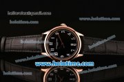 Vacheron Constantin Historiques Chronometre Royal 1907 Miyota Quartz Rose Gold Case with Black Leather Strap Arabic Numeral Markers and Black Dial