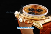 Rolex Daytona Oyster Perpetual Automatic Gold Case with Gold Bezel,Yellow Dial and White Marking-Leather Strap