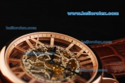 Cartier Rotonde De Cartier Skeleton Automatic Movement Rose Gold Case with Rose Gold Markers and Brown Leather Strap