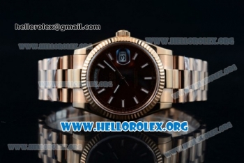 Rolex Day-Date Swiss ETA 2836 Automatic Rose Gold Case with Brown Dial Stick Markers and Rose Gold Bracelet (BP)