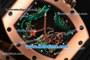 Richard Mille Tourbillon RM 057 Dragon Swiss ETA 2824 Automatic Rose Gold Case with Black Rubber Strap and Green Dragon Dial