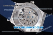 Hublot Classic Fusion Skeleton Asia Automatic Steel Case with Skeleton Dial and Blue Rubber Strap