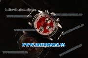 Rolex Daytona Vintage Edition Chrono Miyota OS20 Quartz Steel Case with Red Dial Steel Bezel and Black Leather Strap