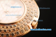 Rolex Datejust Swiss Quartz Movement Rose Gold Case with Diamond Bezel and Black Leather Strap - Lady Size