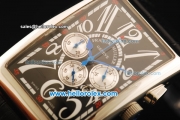 Franck Muller Long Island Chronograph Quartz Movement Steel Case with Black Dial and Black Leather Strap