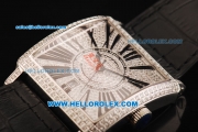 Franck Muller Master Square Swiss Quartz Movement Diamond Dial with Black Markers and Black Leather Strap