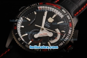 Tag Heuer Grand Carrera Calibre 36 Chronograph Miyota Quartz Movement PVD Case with Black Dial and Silver Stick Markers-Black Leather Strap