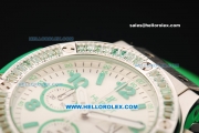 Hublot Big Bang Chronograph Miyota Quartz Movement White Dial with Green Markers and Diamond Bezel - Green Rubber Strap