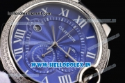 Cartier Ballon Bleu De Large Chrono Miyota OS20 Quartz Steel Case with Diamonds Bezel and Blue Dial