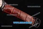 Cartier Rotonde De Miyota Quartz PVD Case with Silver Dial and Brown Leather Strap