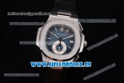Patek Philippe Nautilus Clone PP 315 Automatic Steel Case with Blue Dial Stick/Arabic Numeral Markers and Black Leather Strap (BP)