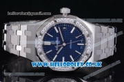 Audemars Piguet Royal Oak Clone AP Calibre 3120 Automatic Stainless Steel Case/Bracelet with Blue Dial Stick Markers and Diamonds Bezel - 1:1 (J12)