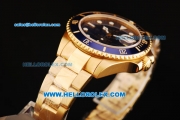 Rolex Submariner Swiss ETA 2836 Automatic Movement Gold Case and Strap with Blue Bezel and White Markers 43mm