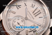 Cartier Calibre De Swiss ETA 2824 Automatic Steel Case with White Dial Roman Numeral Markers and Black Leather Strap