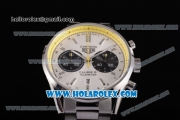 Tag Heuer Carrera Calibre 18 Chronograph Miyota Quartz Steel Case/Bracelet with Silver Dial and Stick Markers - Yellow Inner Bezel