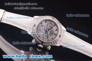 Rolex Daytona Chronograph Swiss Valjoux 7750 Automatic Steel Case with Diamond Bezel and MOP Dial-White Leather Strap