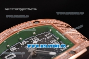 Richard Mille RM010 Miyota 9015 Automatic Rose Gold/Diamonds Case with Skeleton Dial and Green Inner Bezel