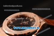 Hublot Classic Fusion 9015 Auto Rose Gold Case with Black Dial and Brown Leather Strap