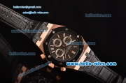 Audemars Piguet Royal Oak Chronograph Miyota OS20 Quartz Rose Gold Case with Black Leather Strap Black Dial and Stick Markers