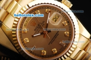 Rolex Day-Date Automatic Movement Full Gold with Khaki Dial and Diamond Markers