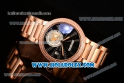 Cartier Rotonde De Miyota Quartz Rose Gold Case/Bracelet with Black Dial and Diamonds Bezel