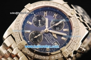 Breitling Chronomat Evolution Chronograph Swiss Valjoux 7750 Automatic Movement Steel Case with Blue Dial and Diamond Bezel