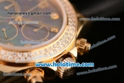 Rolex Daytona Swiss Valjoux 7750 Automatic Yellow Gold Case with Black Leather Bracelet Diamond Bezel and Grey MOP Dial