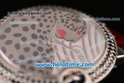 Cartier Ballon Bleu de Cartier 42MM Swiss ETA 2892 Automatic Steel Case with Brown Leather Strap Diamond Bezel and Leopard/White MOP Dial