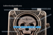 Bell & Ross BR 01 Burning Skull Asia Automatic Rose Gold Case with Skull Dial and Black Leather Strap - 1:1 Original(AAAF)