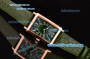 Franck Muller Long Island Swiss Quartz Rose Gold Case Rose Gold Bezel with Green Leather Strap and Green Dial