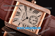 Cartier Tank MC Miyota 9015 Automatic Rose Gold Case with White Dial Roman Numeral Markers and Diamonds Bezel - 1:1 Original