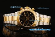 Rolex Daytona Chronograph Swiss Valjoux 7750 Automatic Movement Steel Case with Black Dial and Gold Bezel-Two Tone Strap