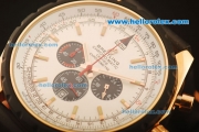 Breitling Chronomatic Chronograph Quartz Rose Gold Case with White Dial and Black Rubber Strap-PVD Bezel