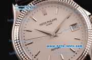 Patek Philippe Calatrava Swiss ETA 2824 Automatic Steel Case with Black Leather Strap White Dial Stick Markers