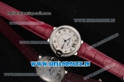 Cartier Ballon Bleu De Large Miyota Quartz Steel Case with Diamonds Bezel White MOP Dial and Burgundy Leather Strap