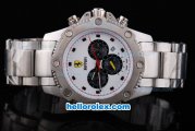 Ferrari Working Chronograph Full Stainless Steel Case with White Bezel and White Dial-Small Calendar and Stainless Steel Strap