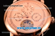 Vacheron Constantin Malte Tourbillon Asia Automatic Rose Gold Case with Pink Dial and Coffee Leather Strap - Stick Markers